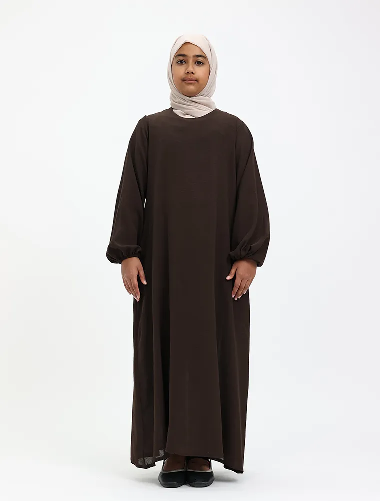 Brown Linen Feel Essential Girls Abaya